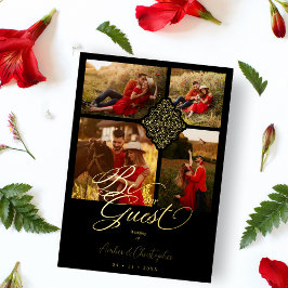 Fake Golden Luxury Filigree 4 Afbeeldingen Wedding Folie Uitnodiging