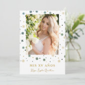 Fake Golden Snowflake Foto Quinceañera Spaans Kaart (Staand voorkant)