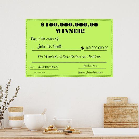 Fake Lottery Check Huge Poster (Keuken)