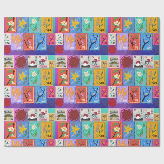 Fake Masterpiece Random Stamps Collage Collectie Cadeaupapier (Vlak)