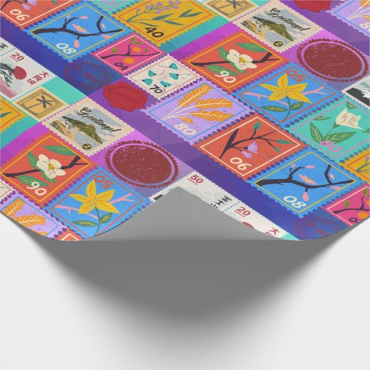 Fake Masterpiece Random Stamps Collage Collectie Cadeaupapier (Hoek)