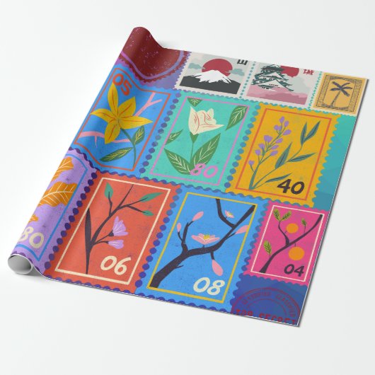 Fake Masterpiece Random Stamps Collage Collectie Cadeaupapier (Uitgerold)