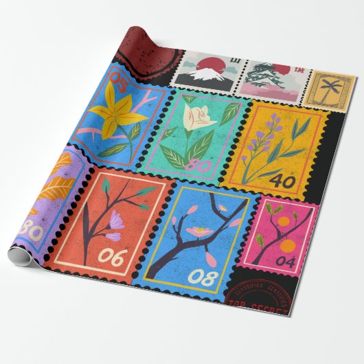 Fake Masterpiece Random Stamps Collage Collectie Cadeaupapier (Uitgerold)