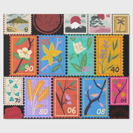 Fake Masterpiece Random Stamps Collage Collectie Cadeaupapier (Vlak)