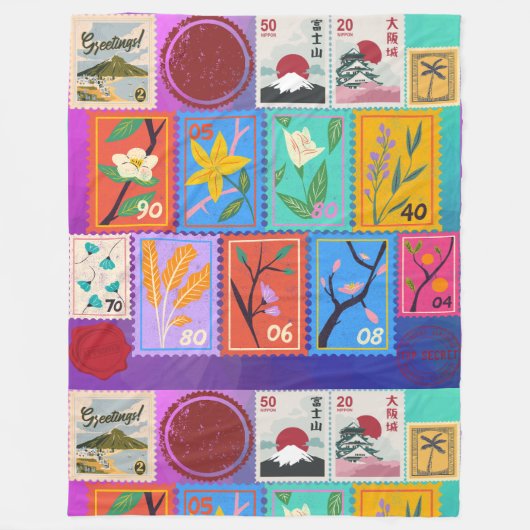 Fake Masterpiece Random Stamps Collage Collectie Fleece Deken (Voorkant)