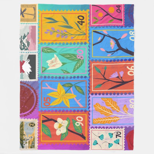 Fake Masterpiece Random Stamps Collage Collectie Fleece Deken (Voorkant)