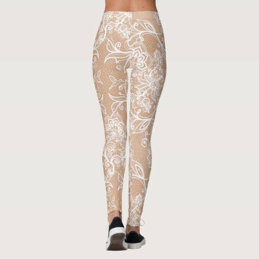 Fake-out Witte kant Bloemen Kolibries Leggings (Achterkant)