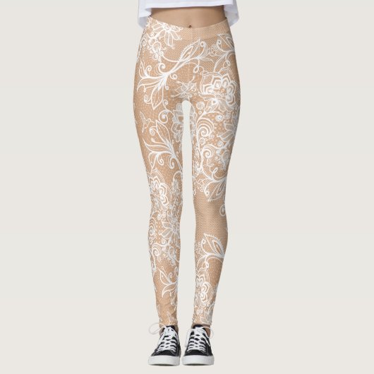 Fake-out Witte kant Bloemen Kolibries Leggings (Voorkant)