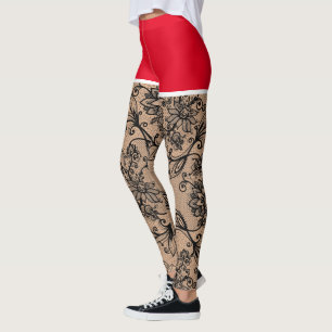 Fake-out Zwart Kant Bloemen Rode Shorts Leggings