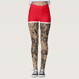 Fake-out Zwart Kant Bloemen Rode Shorts Leggings