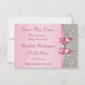 Fake Pink Bow Diamonds redden het Baby shower Date Save The Date (Achterkant)