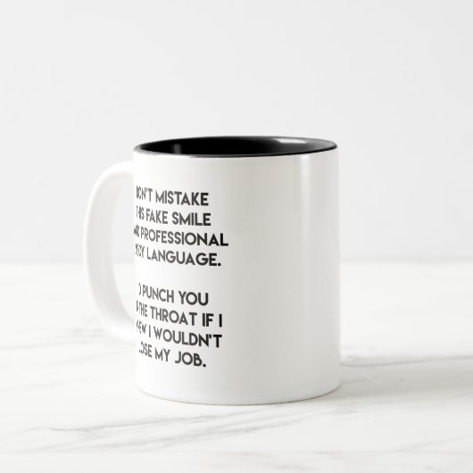 Fake Smile - Funny, Sarcastic Quote Tweekleurige Koffiemok (Voorkant links)