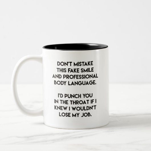 Fake Smile - Funny, Sarcastic Quote Tweekleurige Koffiemok (Links)