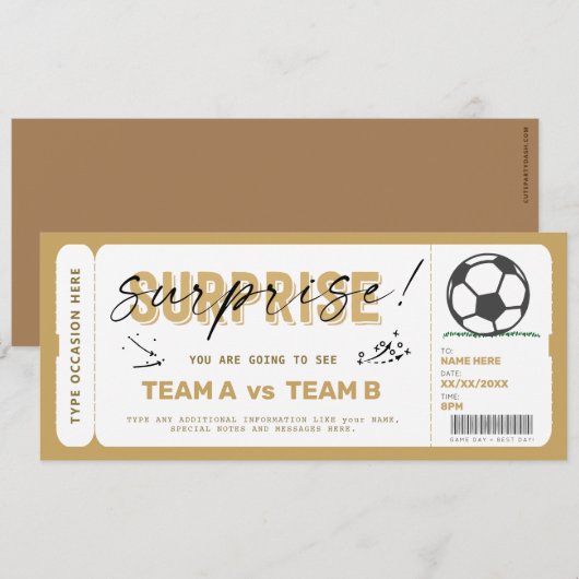 Fake Voetbal Game Ticket Gift Voucher (Voorkant / Achterkant)