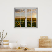 Fake Window Floral Zonnebloem Sunset landschap Poster (Keuken)