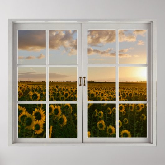 Fake Window Floral Zonnebloem Sunset landschap Poster (Voorkant)