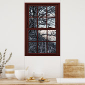 Fake Window - Illusion - Winter Bossen Uitzicht 1 Poster (Keuken)