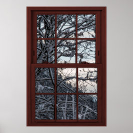 Fake Window - Illusion - Winter Bossen Uitzicht 1  Poster