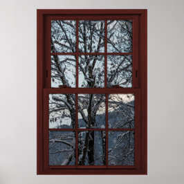 Fake Window - Illusion - Winter Bossen Uitzicht 2  Poster