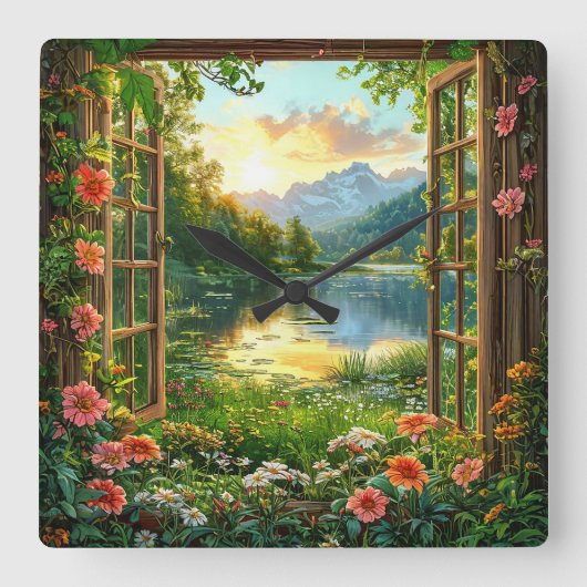 Fake window landscape vierkante klok (Voorkant)