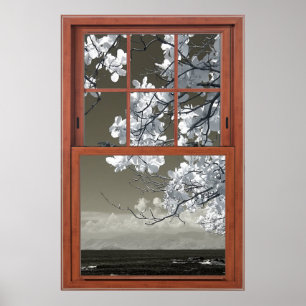Fake Window - Ominous White Flower Blossom Poster
