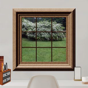 Fake Window Scene Peaceful Lawn Floral Struiken Poster