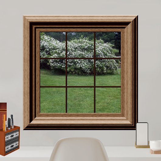 Fake Window Scene Peaceful Lawn Floral Struiken Poster
