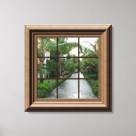 Fake Window Uitzicht Tropical Walkway Peaceful Sce Canvas Afdruk (Voorkant)