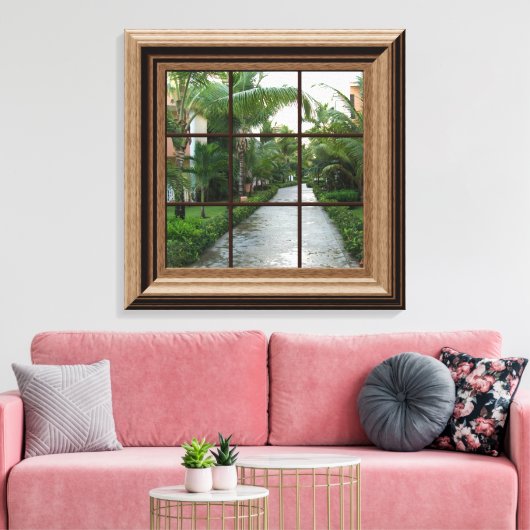 Fake Window Uitzicht Tropical Walkway Peaceful Sce Canvas Afdruk (Insitu (Woonkamer))