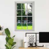 Fake Window - White Wood - Backyard Uitzicht Poster (Thuiskantoor)