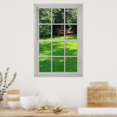 Fake Window - White Wood Lijst - Backyard Uitzicht Poster (Keuken)
