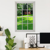 Fake Window - White Wood Lijst - Backyard Uitzicht Poster (Thuiskantoor)