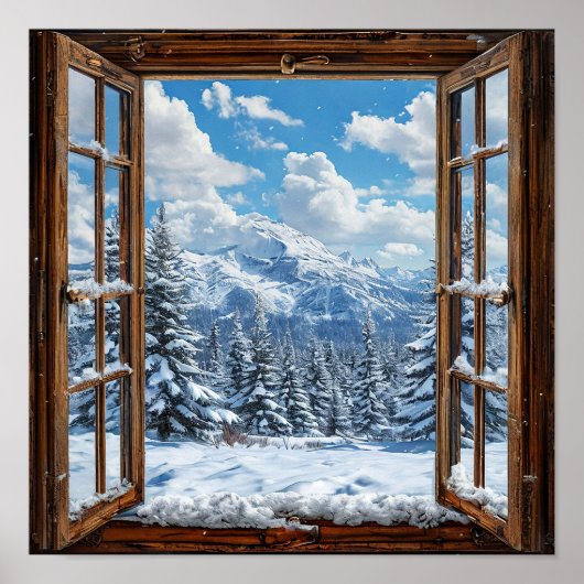 Fake window winterlandschap poster (Voorkant)
