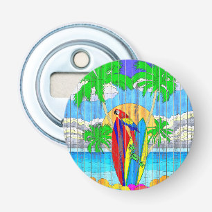 Fake Wood Grain Coastal Surf Art Button Flesopener