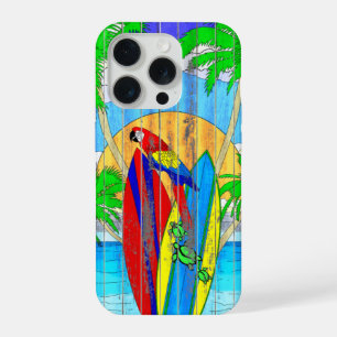 Fake Wood Grain Coastal Surf Art iPhone 15 Pro Case