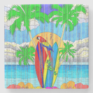 Fake Wood Grain Coastal Surf Art Stenen Onderzetter