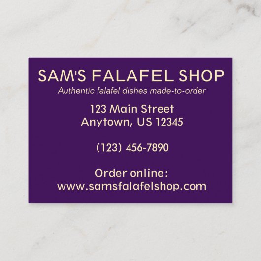 Falafel Sandwich Restaurant Food Cooking Foodie Visitekaartje (Achterkant)