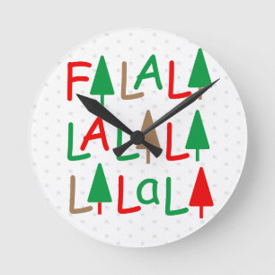 FaLaLa. Kerstbomen Groene Rode Sneeuwvlokken Ronde Klok