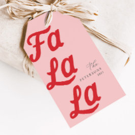 Falala Modern Retro Roze & Rood Geplaagd Kerstmis Cadeaulabel