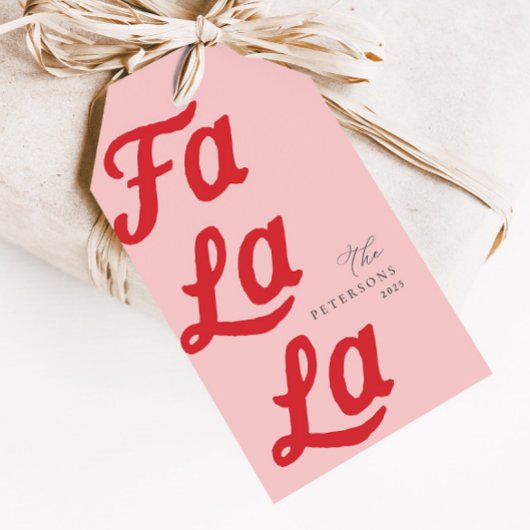 Falala Modern Retro Roze & Rood Geplaagd Kerstmis Cadeaulabel
