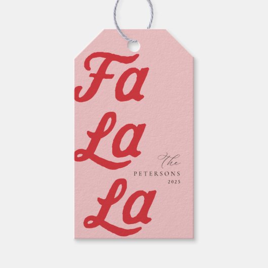 Falala Modern Retro Roze & Rood Geplaagd Kerstmis Cadeaulabel (Voorkant)