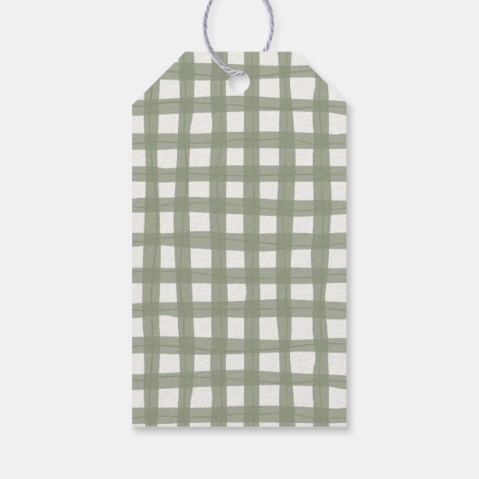 Falala Modern Retro Sage Green Plaid Kerstmis Cadeaulabel (Achterkant)