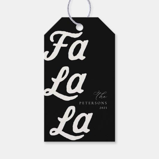 Falala Modern Retro Zwart & Wit Geplaagd Kerstmis Cadeaulabel (Voorkant)