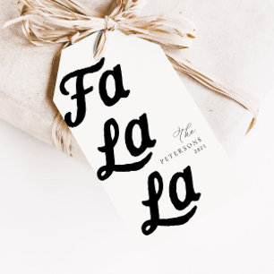 Falala Modern Retro Zwart & Wit Geplaagd Kerstmis Cadeaulabel
