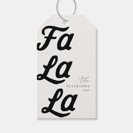 Falala Modern Retro Zwart & Wit Geplaagd Kerstmis Cadeaulabel (Voorkant)