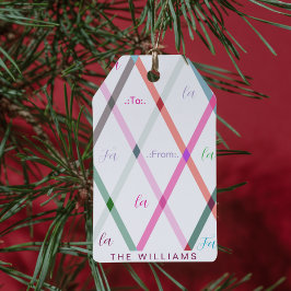 Falala Naar en Van Geruite Kerst Cadeaulabel