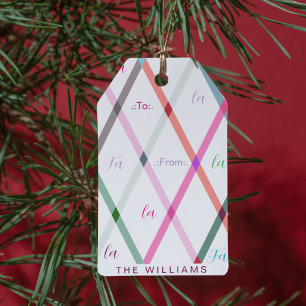 Falala Naar en Van Geruite Kerst Cadeaulabel