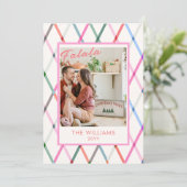 Falala Pastel geruit patroon kerstfoto Feestdagenkaart (Staand voorkant)