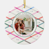 Falala Pastel geruit patroon kerstfoto Keramisch Ornament (Voorkant)