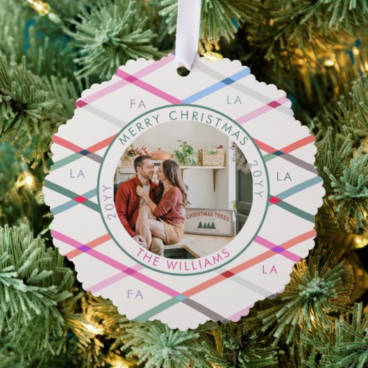 Falala Pastel geruit patroon kerstfoto Ornament Kaart (Insitu (Drie))